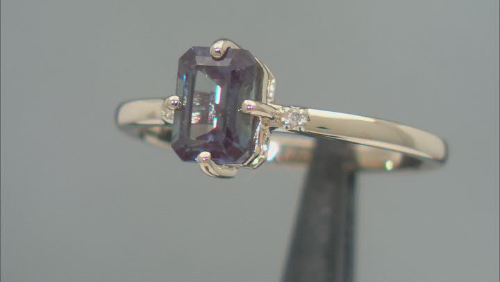 Blue Lab Created Alexandrite With White Diamond 10k Yellow Gold Ring 1.11ctw Video Thumbnail