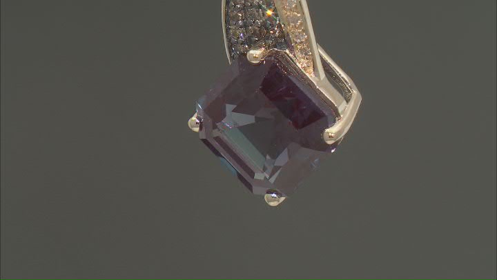 Blue Lab Created Alexandrite with White & Champagne Diamond 10k Yellow Gold Pendant 4.14ctw Video Thumbnail