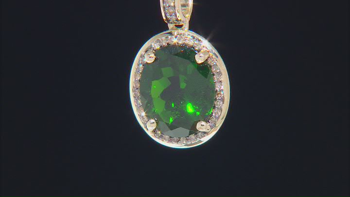 Chrome Diopside With Champagne Diamond 10k Yellow Gold Pendant with Chain 3.46ctw Video Thumbnail