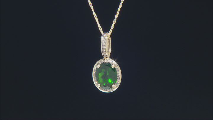 Chrome Diopside With Champagne Diamond 10k Yellow Gold Pendant with Chain 3.46ctw Video Thumbnail