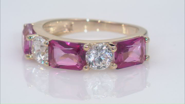 Pink Topaz With White Zircon 10k Yellow Gold Ring 4.69ctw Video Thumbnail