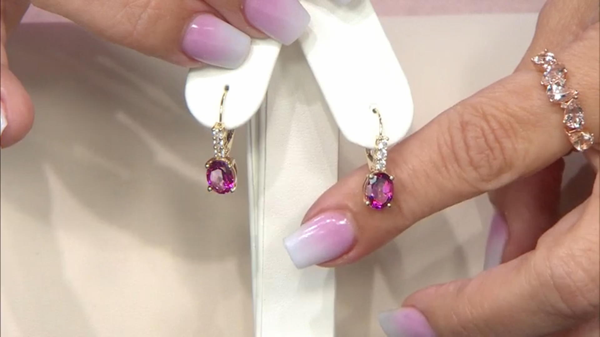Pink Topaz With White Zircon 10k Yellow Gold Earrings 2.83ctw Video Thumbnail