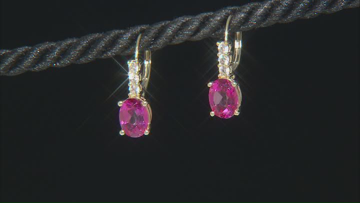 Pink Topaz With White Zircon 10k Yellow Gold Earrings 2.83ctw Video Thumbnail