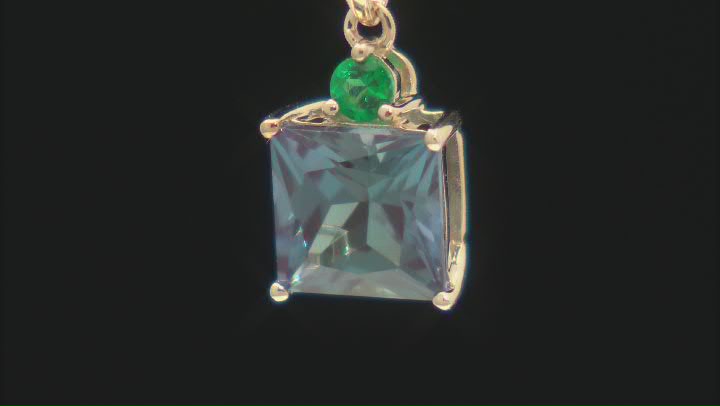 Blue Lab Created Alexandrite with Lab Created Emerald 10k Yellow Gold Pendant 2.68ctw Video Thumbnail