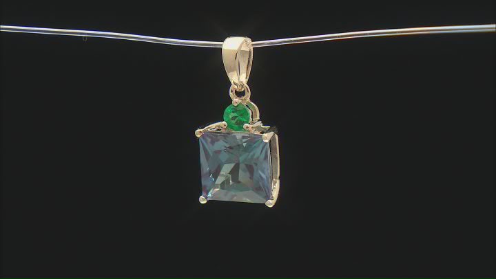 Blue Lab Created Alexandrite with Lab Created Emerald 10k Yellow Gold Pendant 2.68ctw Video Thumbnail