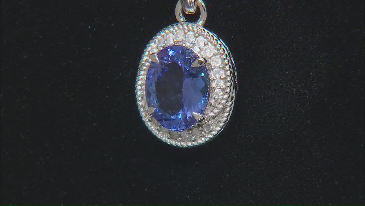 Blue Tanzanite With White Diamond Rhodium Over 10k White Gold Pendant With Chain 2.76ctw Video Thumbnail