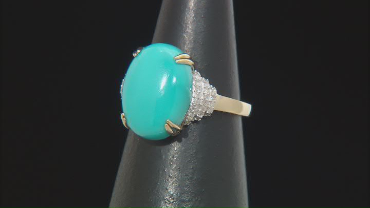 Blue Sleeping Beauty Turquoise With White Diamond 14k Yellow Gold Ring 0.20ctw Video Thumbnail