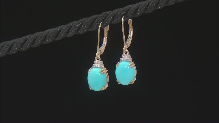 Blue Sleeping Beauty Turquoise With Diamond 14k Yellow Gold Earrings 0.08ctw Video Thumbnail