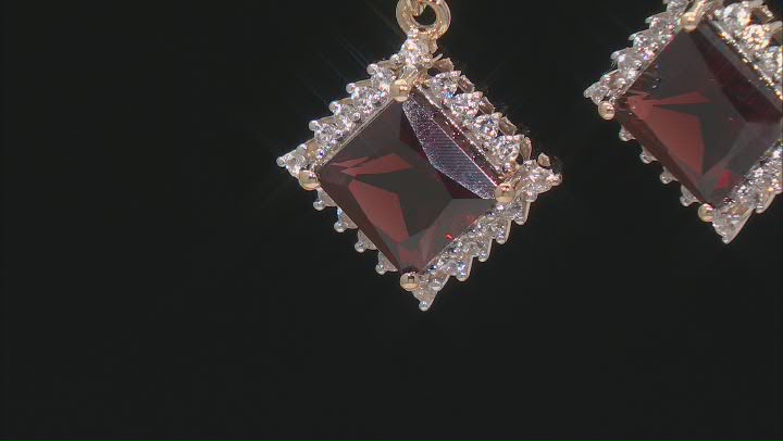 Red Garnet With White Zircon 10k Yellow Gold Earrings 4.20ctw Video Thumbnail