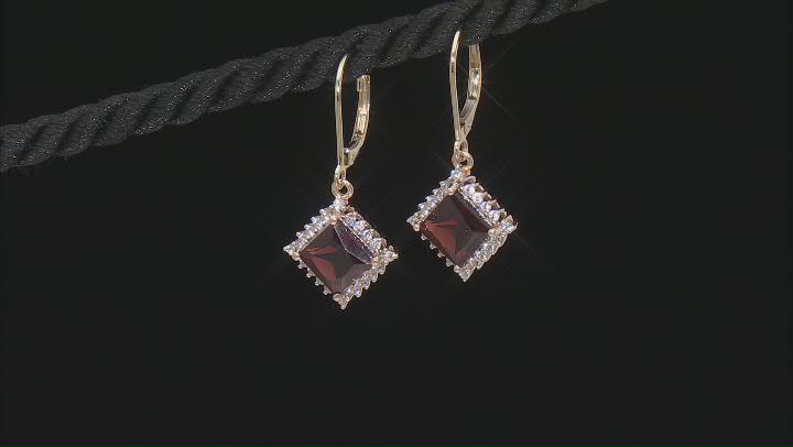 Red Garnet With White Zircon 10k Yellow Gold Earrings 4.20ctw Video Thumbnail