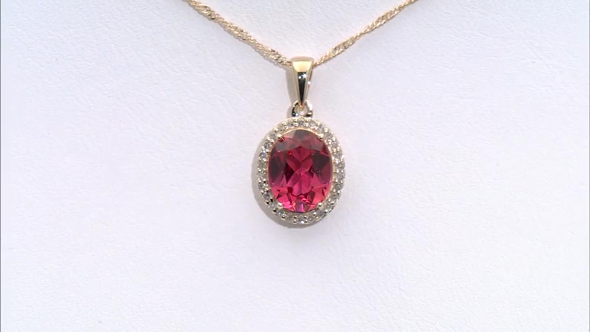 Lab Created Padparadscha Sapphire With White Diamond 10k Yellow Gold Pendant With Chain 2.36ctw Video Thumbnail