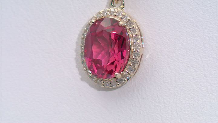 Lab Created Padparadscha Sapphire With White Diamond 10k Yellow Gold Pendant With Chain 2.36ctw Video Thumbnail