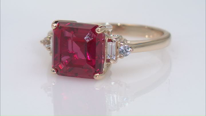Orange Lab Created Padparadscha Sapphire with White Zircon 10k Yellow Gold Ring 4.19ctw Video Thumbnail
