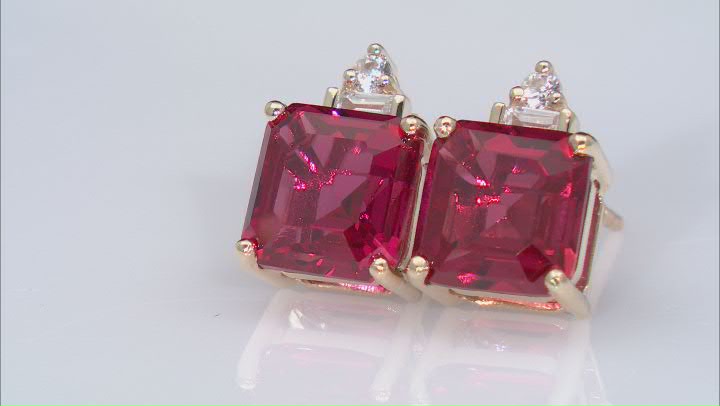 Orange Lab Created Padparadscha Sapphire with White Zircon 10k Yellow Gold Earrings 4.69ctw Video Thumbnail