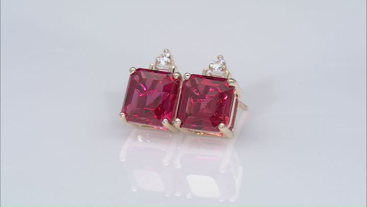 Orange Lab Created Padparadscha Sapphire with White Zircon 10k Yellow Gold Earrings 4.69ctw Video Thumbnail