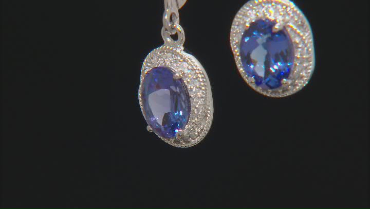 Blue Tanzanite With White Diamond Rhodium Over 10k White Gold Earrings 2.37ctw Video Thumbnail