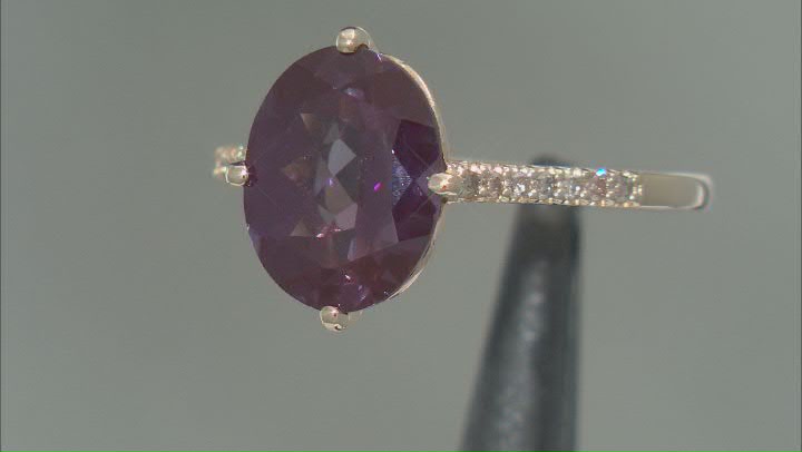Lab Created Alexandrite With Champagne Diamond 10k Yellow Gold Ring 3.63ctw Video Thumbnail
