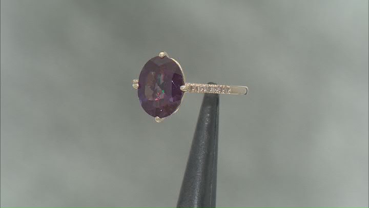 Lab Created Alexandrite With Champagne Diamond 10k Yellow Gold Ring 3.63ctw Video Thumbnail