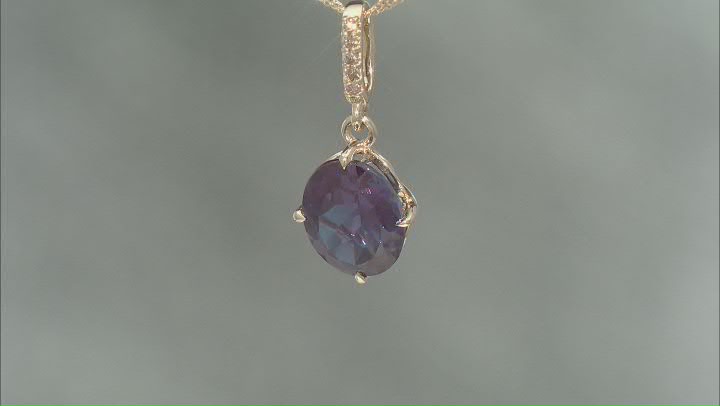 Lab Created Alexandrite With Champagne Diamond 10k Yellow Gold Pendant With Chain 2.66ctw Video Thumbnail