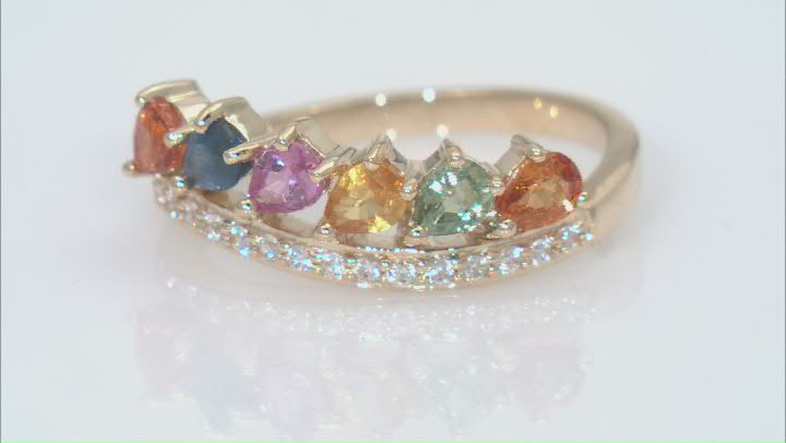 Multi-color Sapphire With White Zircon 10k Yellow Gold Ring 1.13ctw Video Thumbnail