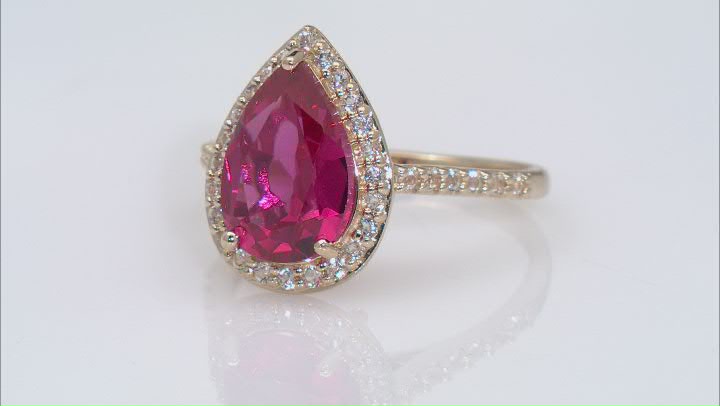 Orange Lab Created Padparadscha Sapphire with White Topaz 10k Yellow Gold Ring 3.77ctw Video Thumbnail