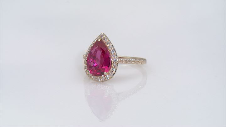 Orange Lab Created Padparadscha Sapphire with White Topaz 10k Yellow Gold Ring 3.77ctw Video Thumbnail