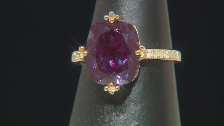 Blue Lab Created Alexandrite With White Diamond 10k Yellow Gold Ring Video Thumbnail