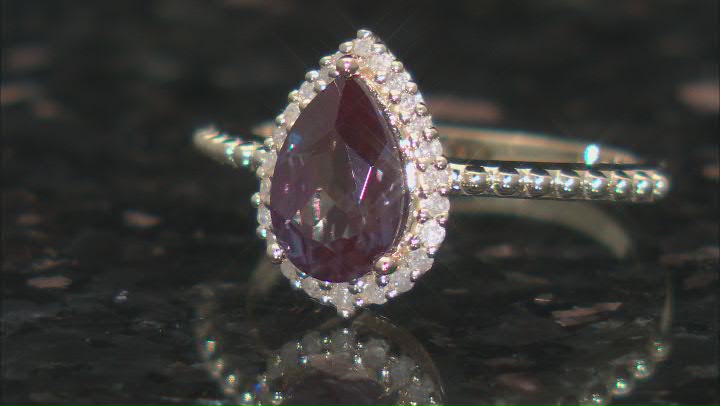 Blue Lab Created Alexandrite With White Diamond 10k Yellow Gold Ring 1.56ctw Video Thumbnail