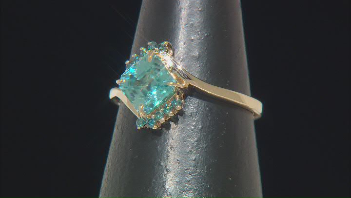 Blue Zircon With Blue Diamond 10k Yellow Gold Ring 2.11ctw Video Thumbnail