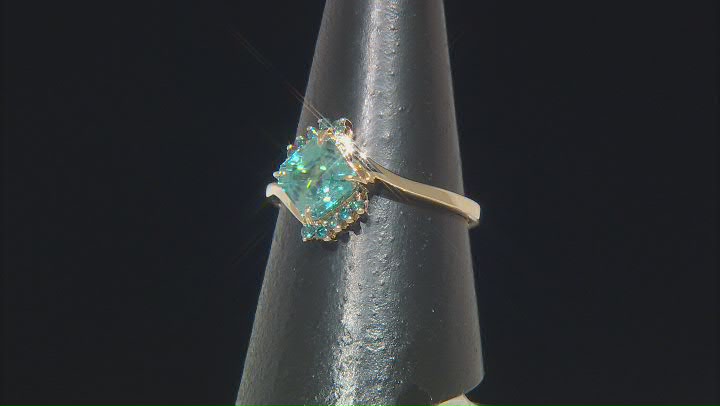 Blue Zircon With Blue Diamond 10k Yellow Gold Ring 2.11ctw Video Thumbnail