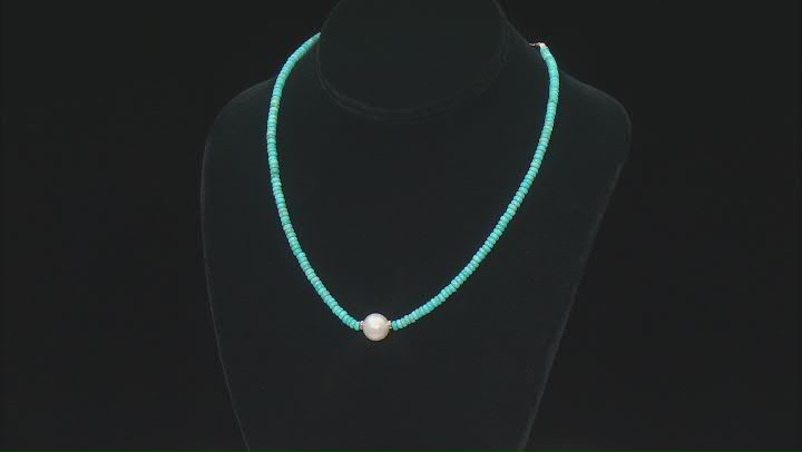 Blue Sleeping Beauty Turquoise With Cultured Freshwater Pearl 14k Yellow Gold Necklace Video Thumbnail