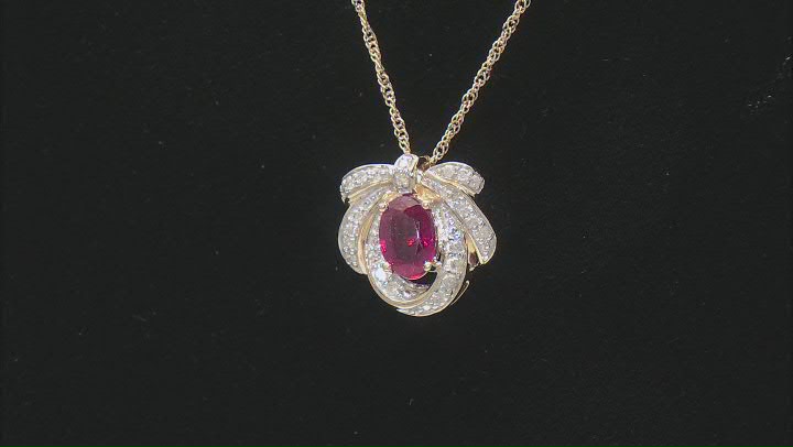 Red Mahaleo® Ruby With White Diamond 10k Yellow Gold Pendant With Chain 1.01ctw Video Thumbnail