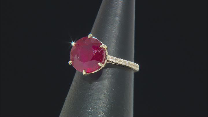 Red Mahaleo® Ruby With White Topaz 10k Yellow Gold Ring 5.70ctw Video Thumbnail