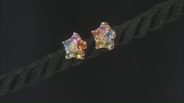 Multi Color Sapphire With White Diamond 10k Yellow Gold Earrings 0.71ctw Video Thumbnail