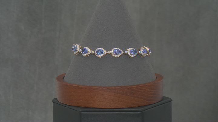 Blue Tanzanite With White Diamond 18k Yellow Gold Bracelet 14.03ctw Video Thumbnail