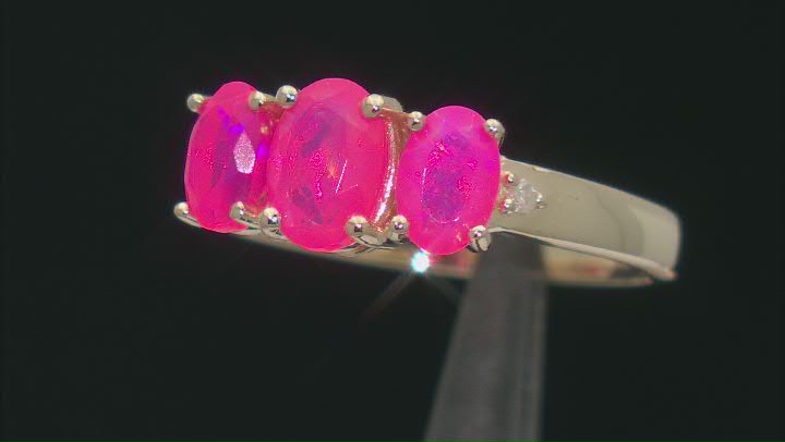 Pink Ethiopian Opal With White Diamond 10k Yellow Gold Ring 1.03ctw Video Thumbnail