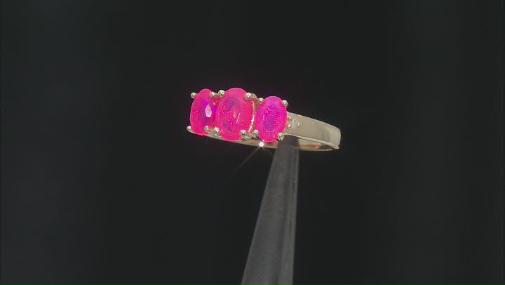 Pink Ethiopian Opal With White Diamond 10k Yellow Gold Ring 1.03ctw Video Thumbnail