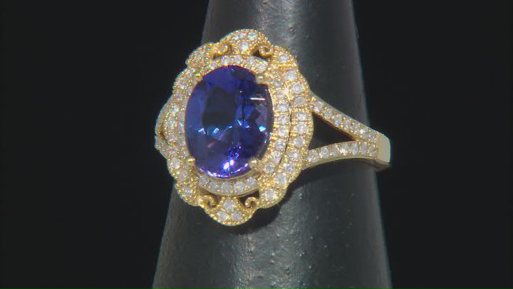 Blue Tanzanite With White Diamond 18k Yellow Gold Ring 2.85ctw Video Thumbnail