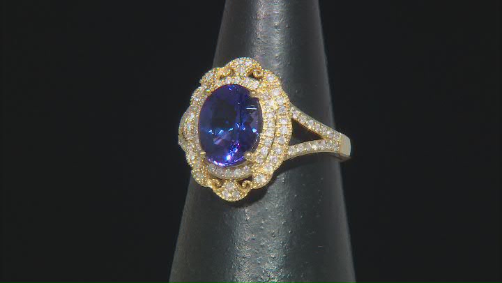 Blue Tanzanite With White Diamond 18k Yellow Gold Ring 2.85ctw Video Thumbnail
