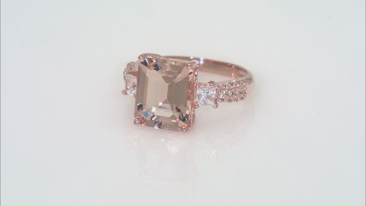 Peach Morganite With White Zircon 10k Rose Gold Ring 4.23ctw Video Thumbnail