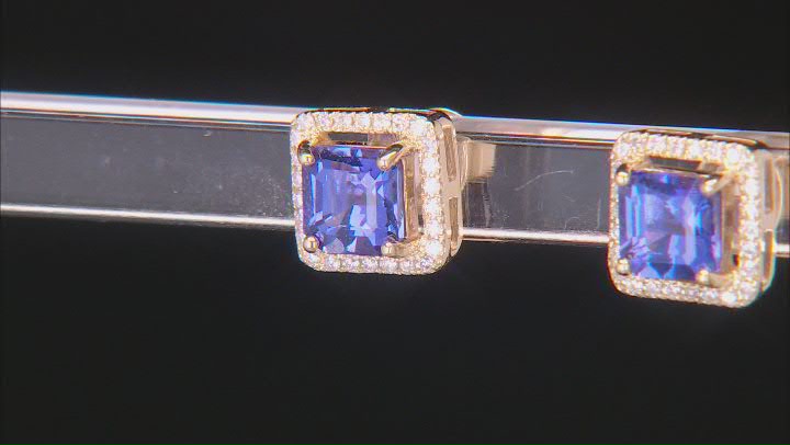 Blue Tanzanite With White Diamond 14k Yellow Gold Earrings 2.24ctw Video Thumbnail