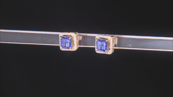 Blue Tanzanite With White Diamond 14k Yellow Gold Earrings 2.24ctw Video Thumbnail