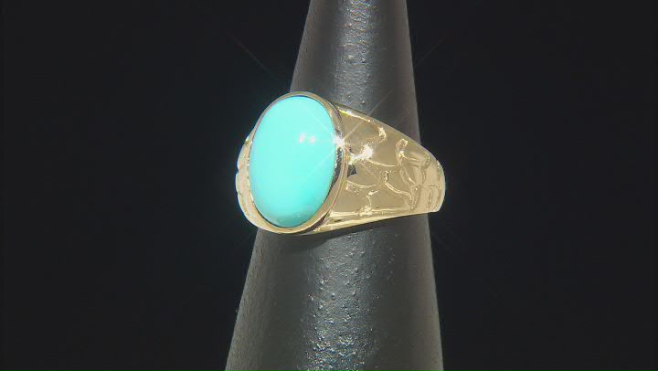 Blue Sleeping Beauty Turquoise 10k Yellow Gold Unisex Ring Video Thumbnail