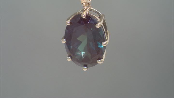Blue Lab Created Alexandrite With White Diamond 10k Yellow Gold Pendant With Chain 5.02ctw Video Thumbnail