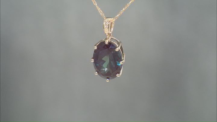 Blue Lab Created Alexandrite With White Diamond 10k Yellow Gold Pendant With Chain 5.02ctw Video Thumbnail