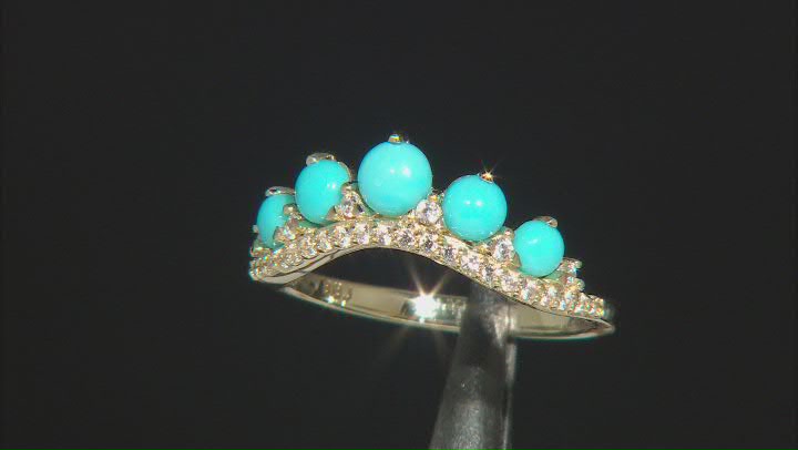 Blue Sleeping Beauty Turquoise With White Zircon 10k Yellow Gold Ring 0.19ctw Video Thumbnail