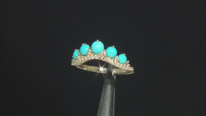 Blue Sleeping Beauty Turquoise With White Zircon 10k Yellow Gold Ring 0.19ctw Video Thumbnail