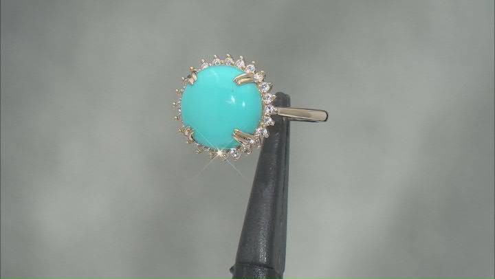 Blue Sleeping Beauty Turquoise With White Topaz 10k Yellow Gold Ring 0.31ctw Video Thumbnail