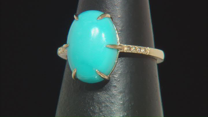 Blue Sleeping Beauty Turquoise With White Diamond 14k Yellow Gold Ring 0.02ctw Video Thumbnail