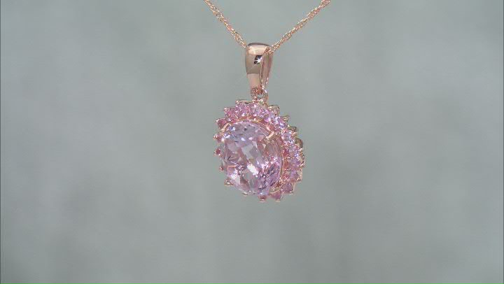 Kunzite With Pink Sapphire 10k Rose Gold Pendant With Chain 5.96ctw Video Thumbnail